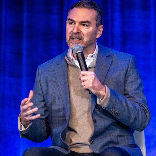 Man speaking passionately about leadership